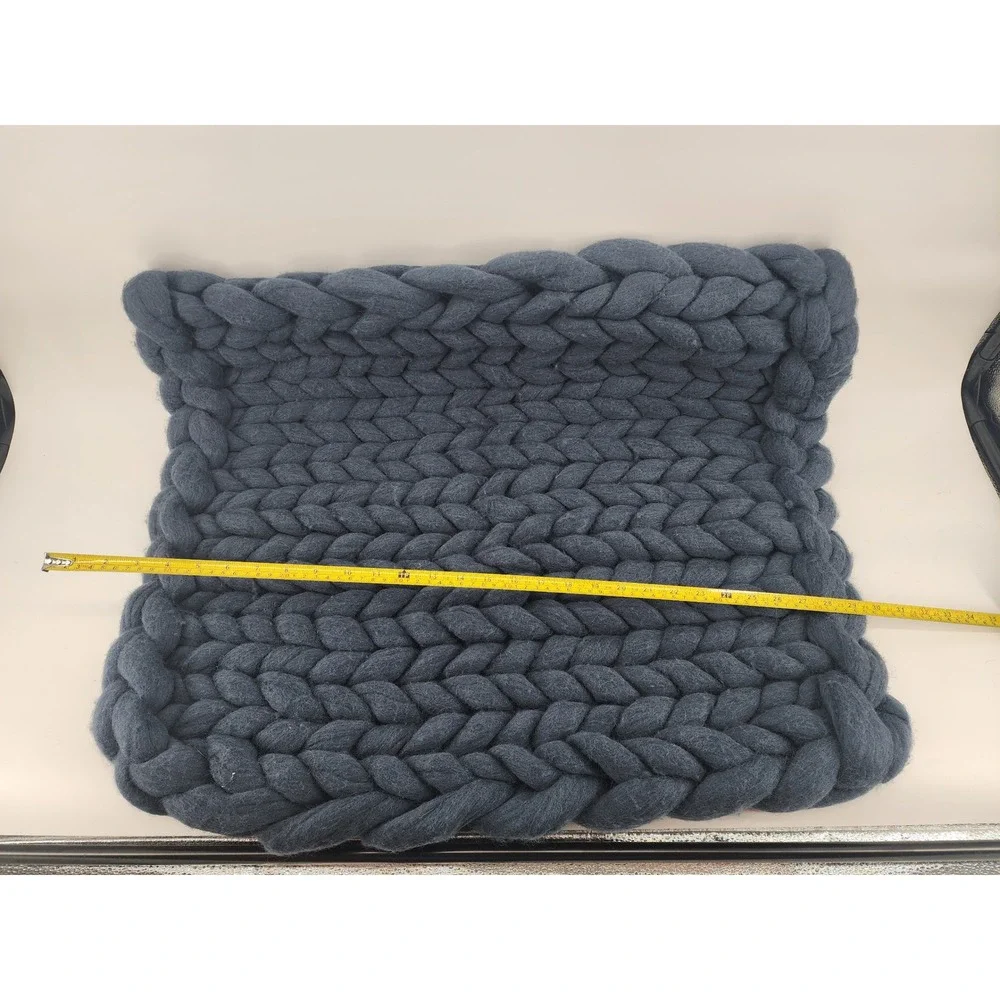Chunky Hand Knit Braided Throw‎ Blanket Slate Blue Giant Yarn 30x24